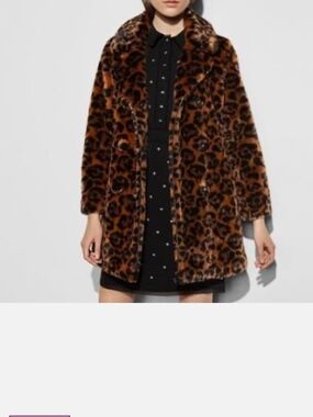 ISO Coach Leopard Print Faux Fur Coat - Brown Size Small